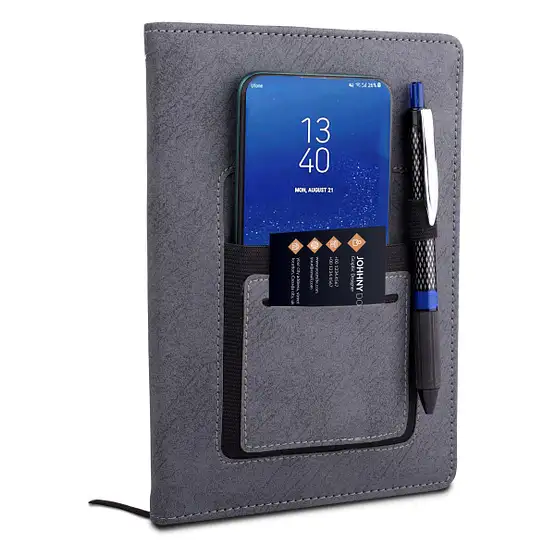 Castilo Milano Notebook, Mobile Card Holder, Pen, 3 in 1 Textured, Spacious Pocket to Hold Mobile, Money, Cards, Card Holder in Front, Soft Gray Texture Cover, B 113