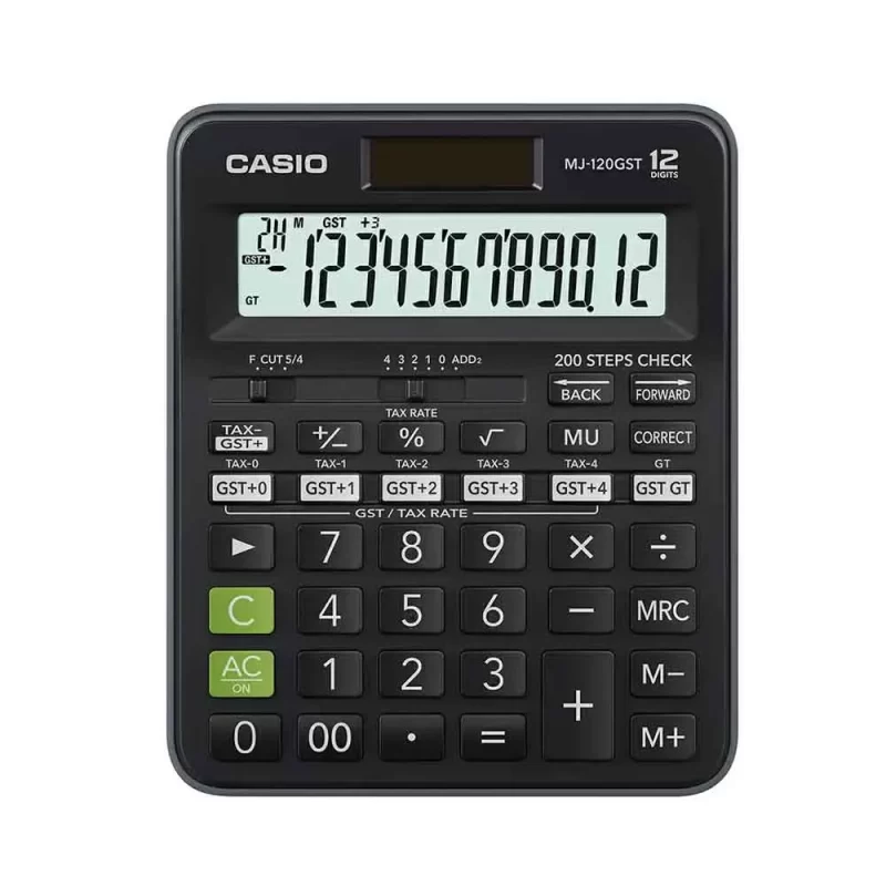Casio MJ-120 GST Desktop Calculator With 1 Lithium Ion Batteries, 5 Dedicated GST Slab Keys, Best for Office and Retail Use