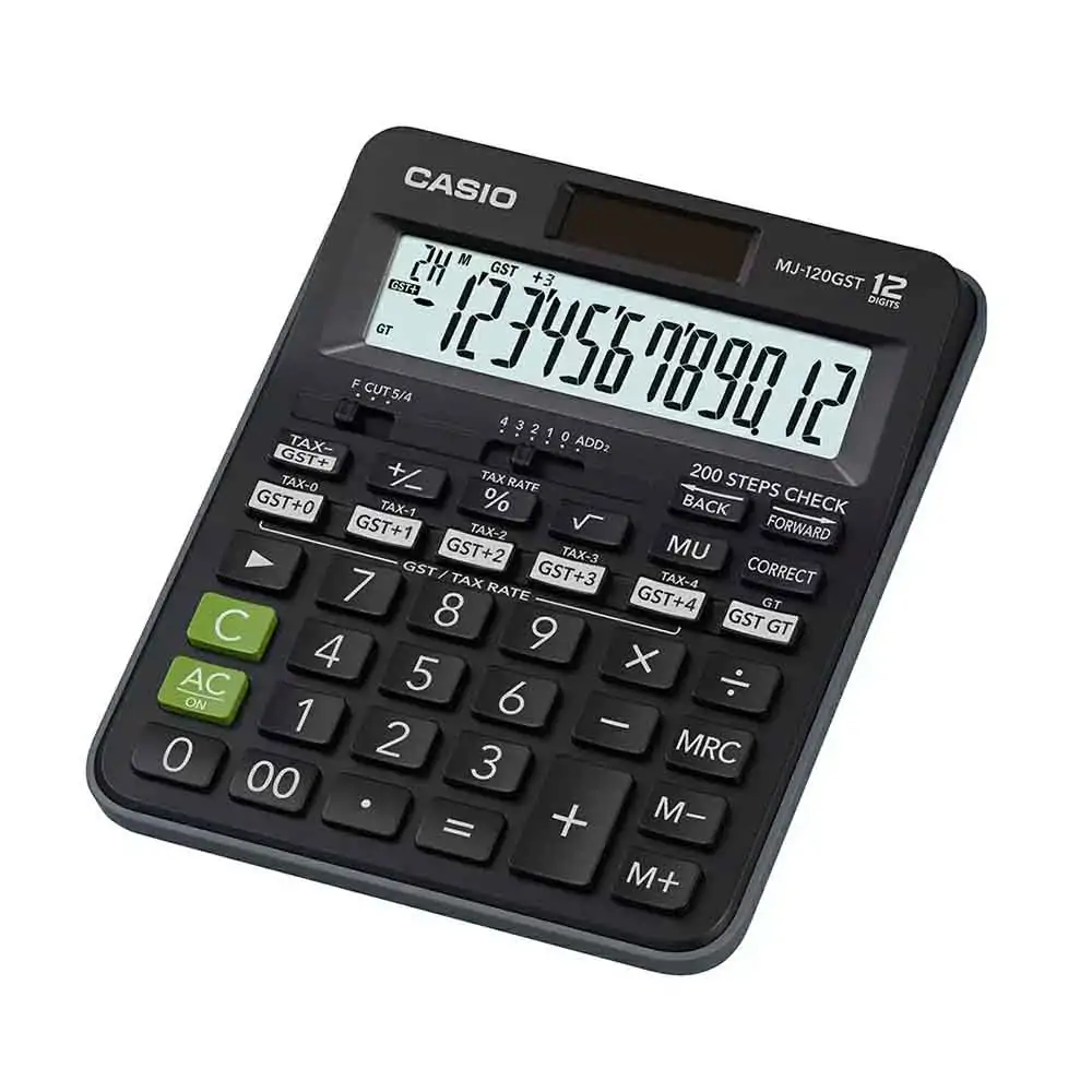 Casio MJ-120 GST Desktop Calculator With 1 Lithium Ion Batteries, 5 Dedicated GST Slab Keys, Best for Office and Retail Use