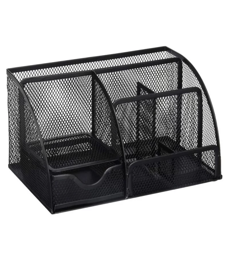 Planet Office Black Metal Mesh 6 in 1 Multipurpose Desk Organizer