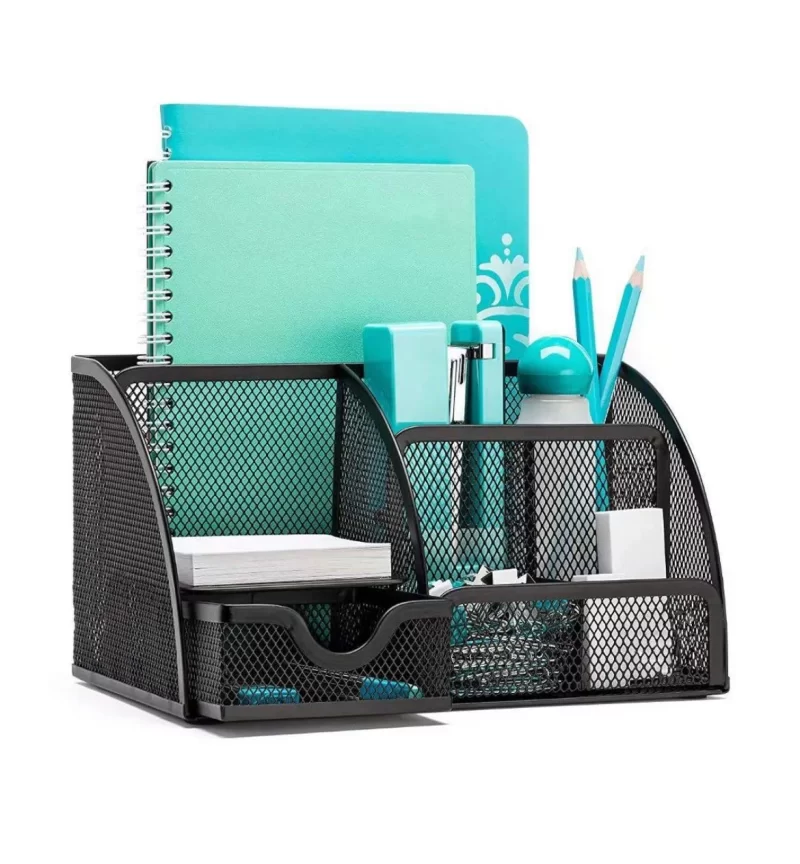 Planet Office Black Metal Mesh 6 in 1 Multipurpose Desk Organizer