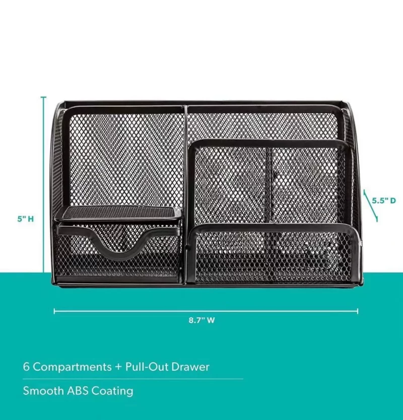 Planet Office Black Metal Mesh 6 in 1 Multipurpose Desk Organizer