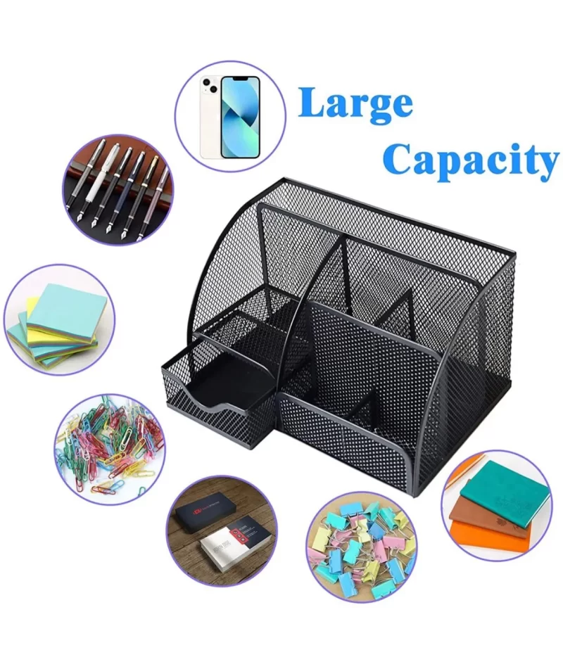 Planet Office Black Metal Mesh 6 in 1 Multipurpose Desk Organizer