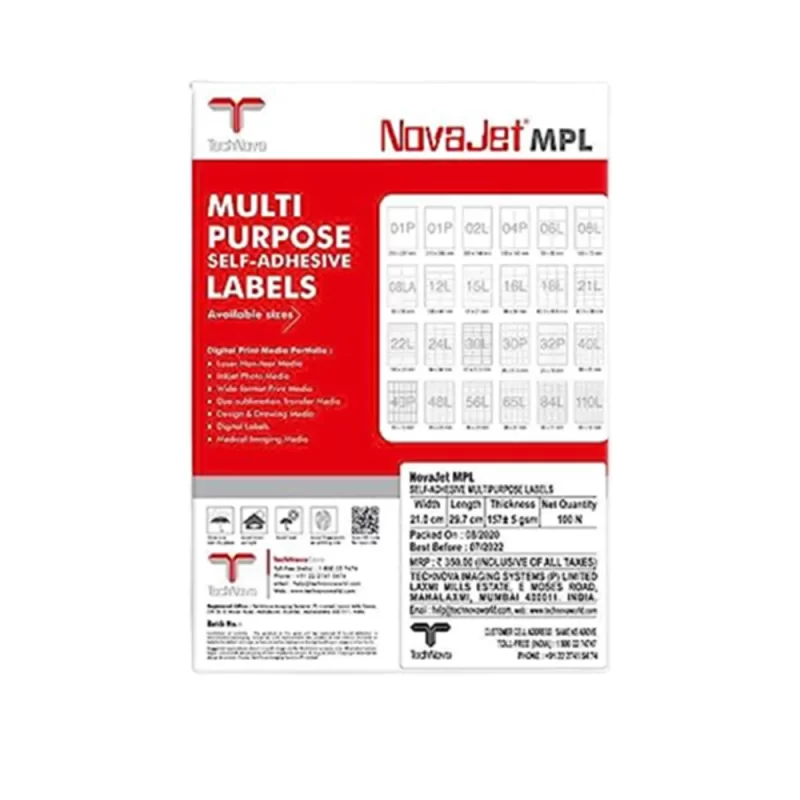 NovaJet MPL 01 A4 Multipurpose Label Sticker (Size 210 x 288 mm, Pack of 50 Sheets)