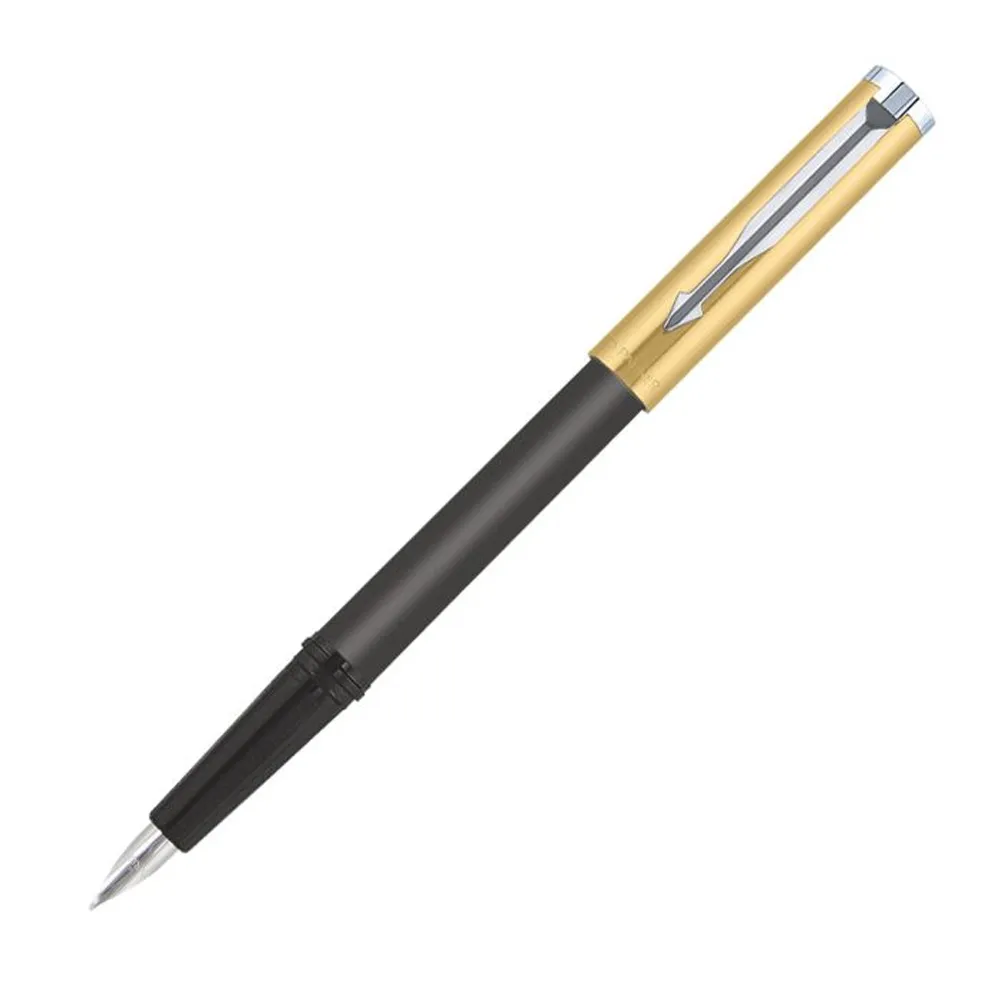 Parker Beta Premium Fountain Pen with Chrome Trim Gold Finish Cap + 1 Ink Cartridge Free, Blue Colour Ink , 2 Years Warranty