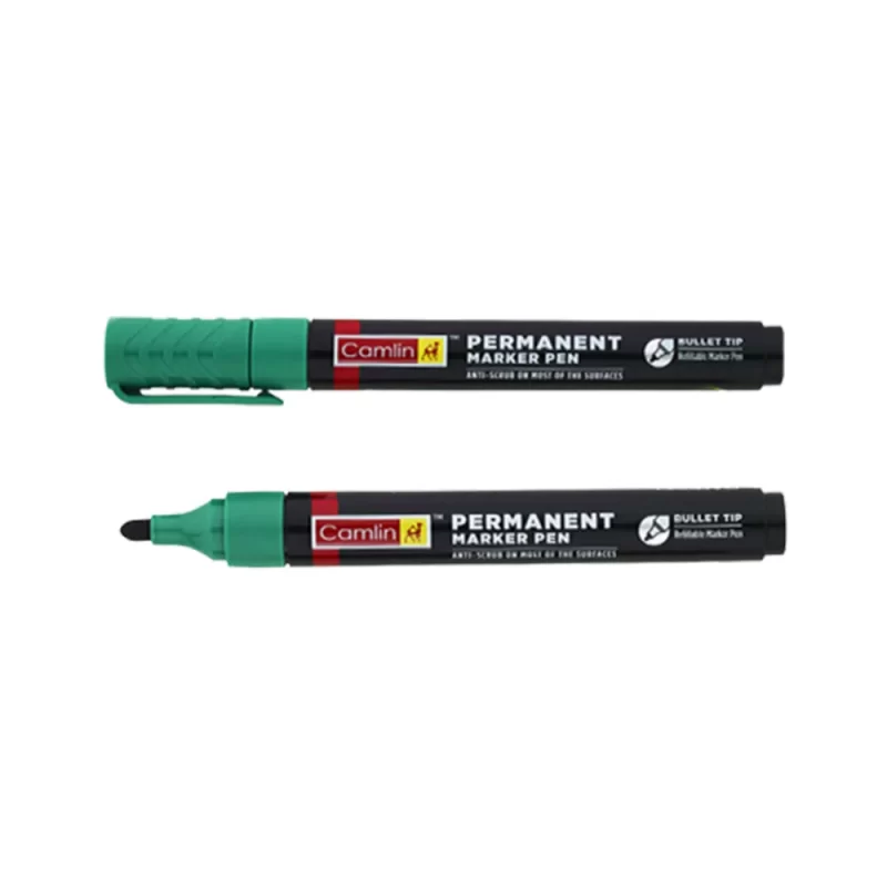 Camlin Permanent Marker, Black, Blue, Red, Green Ink Colour, Comes In A Pack Of 10, ‎Bold-E Point Type, Refillable Marker Pen
