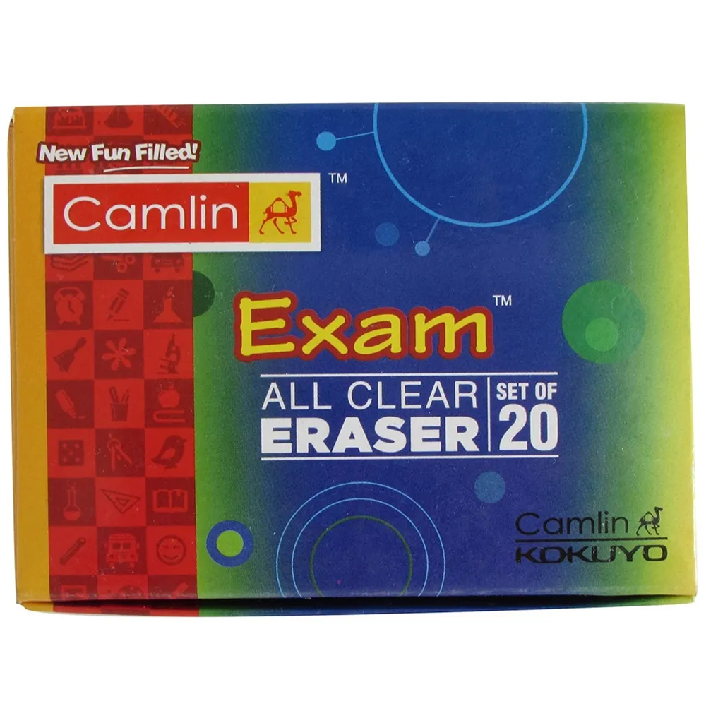 Camlin Eraser-Small-Pack Of 20, Superior Quality Erasers For Dustless Erasing, Minimal Crumbling, Removes Tough Marks, Convenient Handling