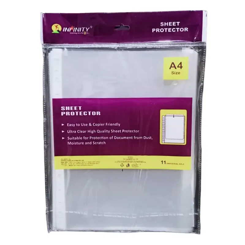 Infinity Sheet Protector 100 Micron A/4-Pack Of 50 SP100, Waterproof Sheet, 11 Holes Punched Ring Files Folder, Transparent Document Sleeves
