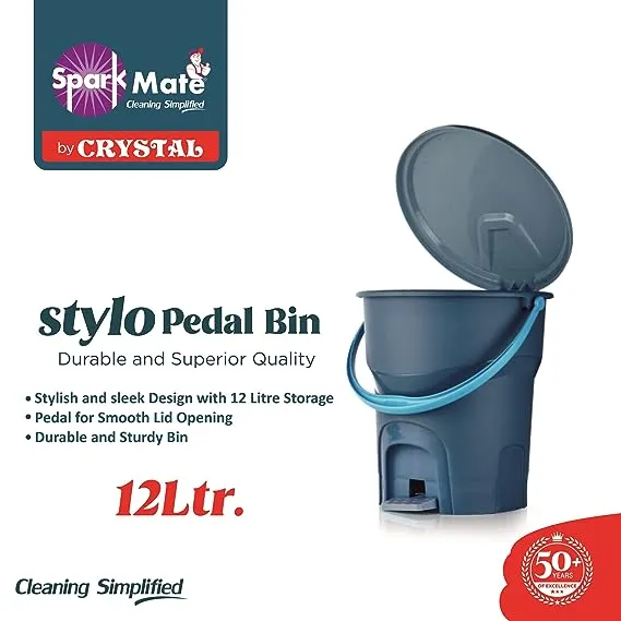 Sparkmate By Crystal 12 Litre Stylo Pedal Wastebin with Lid