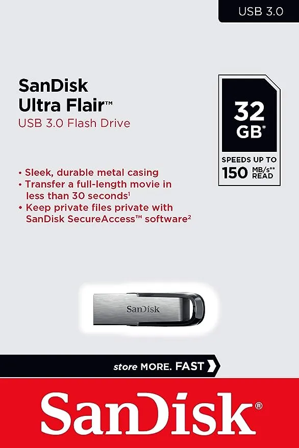 Sandisk Ultra Flair 32GB USB 3.0 Pen Drive Silver Colour, SDCZ73-032G-I35