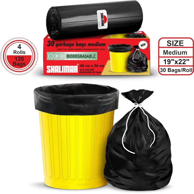 Shalimar Size Medium (19 X 22 Inches) Oxo-Biodegradable Garbage Bags, 4 Rolls 120 Bags