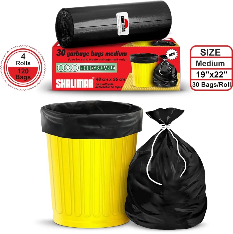 Shalimar Size Medium (19 X 22 Inches) Oxo-Biodegradable Garbage Bags, 4 Rolls 120 Bags