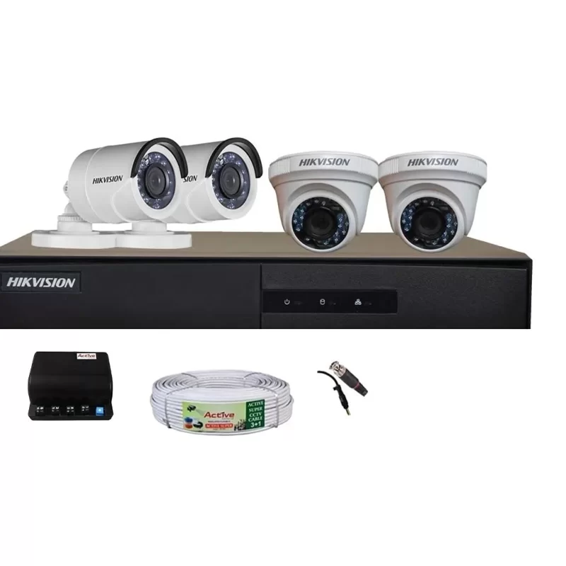 Hikvision 2MP 4 CCTV FHD Camera Combo, High Quality Branded Product With 2 Dome & 2 Bullet Cameras, View Recording on Any Mobile, DS-7A04HGHI- F1/ECO