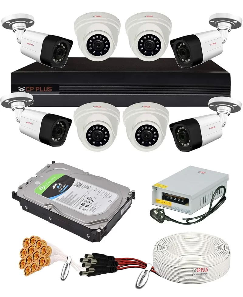CP Plus 2.4MP CCTV Combo, 2TB HDD, 8 Camera Combo Kit With 8Ch DVR, 90Mtr Cable And Video Capture Resolution Of 1080p, ‎UPVCP2.4MP8CAM-4D4B