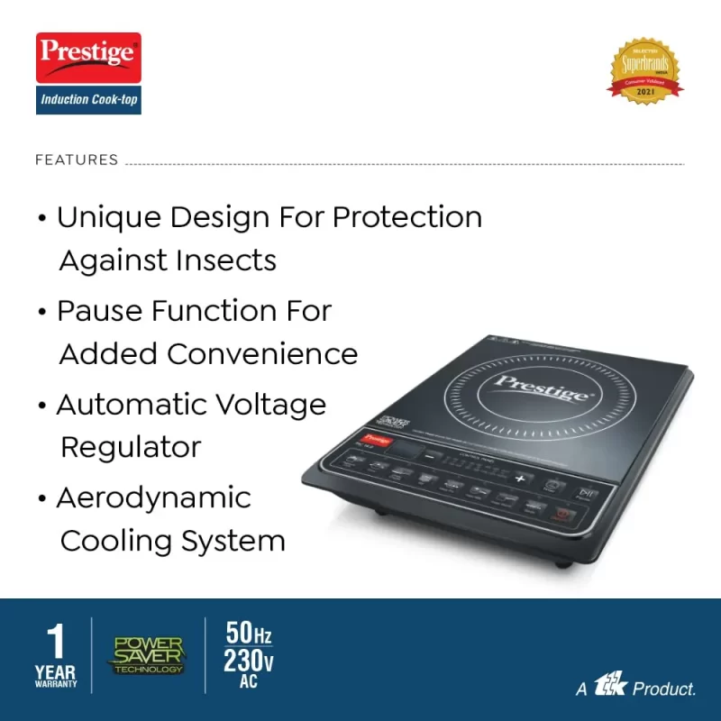 Prestige PIC 16.0 Plus 2000W Electric Induction Cooktop with Auto Voltage, Power and Temperature Regulator