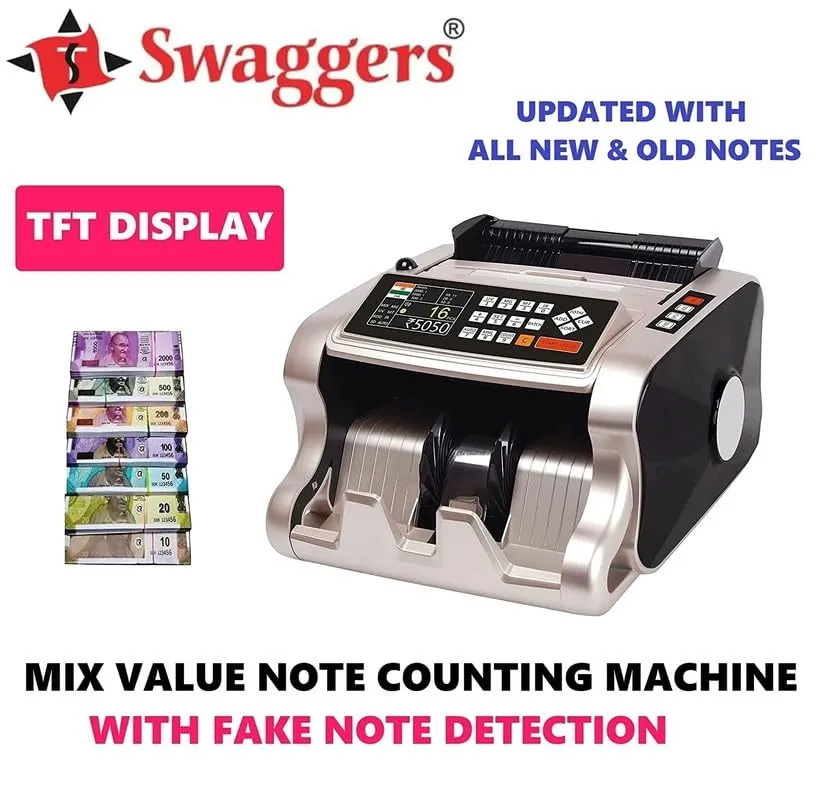 Swaggers Mixed Denomination Value Heavy Duty Currency Counting Machine with UV/ MG Fake Note Detection for All Old and New Notes