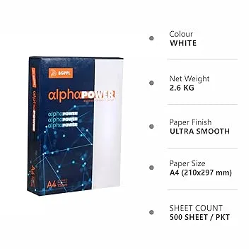 Alpha Power A4 75 GSM Copy Paper, Used In All Kinds Of Office Printing Equipments, Premium High Bright PhotoCopying Paper (1 pack of 500 Sheets)