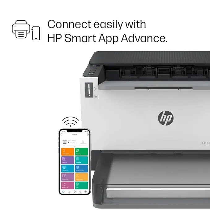 HP Laserjet Tank 1020w Wi-Fi Printer with Hi-Speed USB 2.0 and Bluetooth, Mess-Free 15 Sec Toner Reload, Smart Guided Buttons, Print+ Copy+ Scan, White
