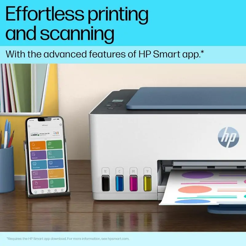 HP Smart Tank 585 Wi-Fi All-in-One Print+ Scan+ Copy Printer, Designed for Home & Office Use with High-Volume Printing, Wireless Printing Through HP Smart App, White