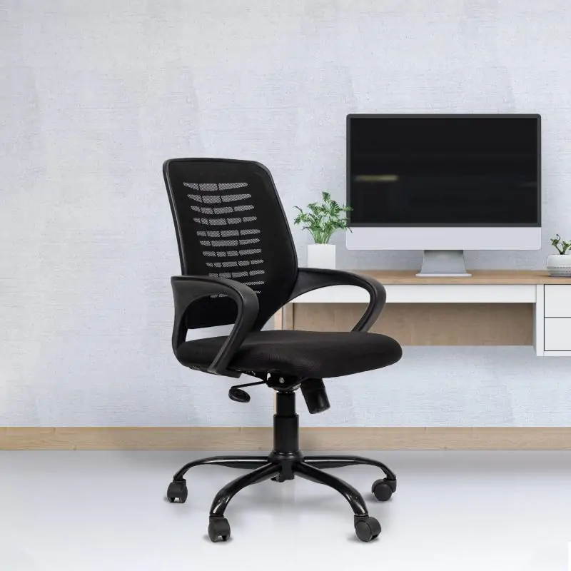 Planet Office Libra Workstation Chair with Center Tilting Mechanism, Hydraulic Height Adjustment, and Heavy Duty Wheels, Black Seat