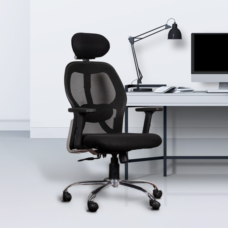 Planet Office Matrix Black High Back Ergonomic Chair with Adjustable Neck & Arm Rest, Synchro Tilting Mechanism, Hydraulic Height Adjustment & Heavy Duty Wheels, Black Seat
