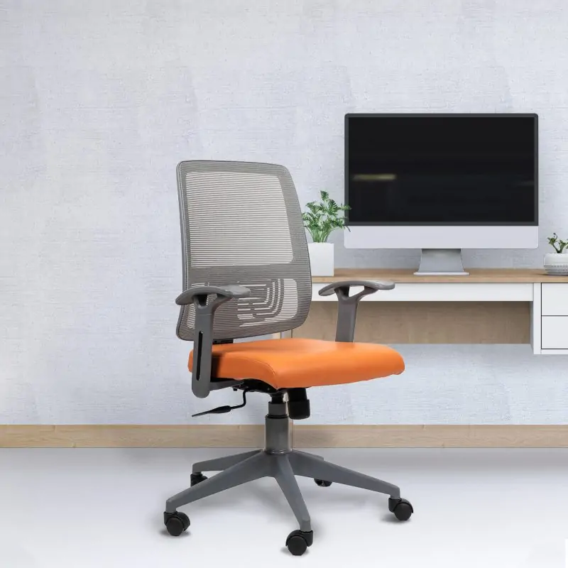 Planet Office Polo Grey Medium Back Ergonomic Workstation Chair with Tilting Mechanism, Hydraulic Height Adjustment, and Heavy Duty Wheels, Tan Seat