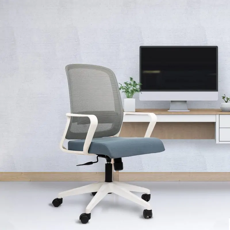 Planet Office Colt White Workstation Chair with Center Tilting Mechanism, Hydraulic Height Adjustment, and Heavy Duty Wheels, Blue Seat