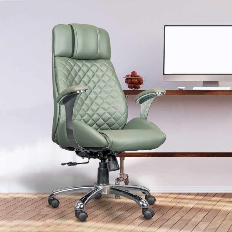 Planet Office Elegant High Back Ergonomic Boss Chair with Synchro Tilting Mechanism, Hydraulic Height Adjustment, Rexine Material & Heavy Duty Wheels, Green Seat