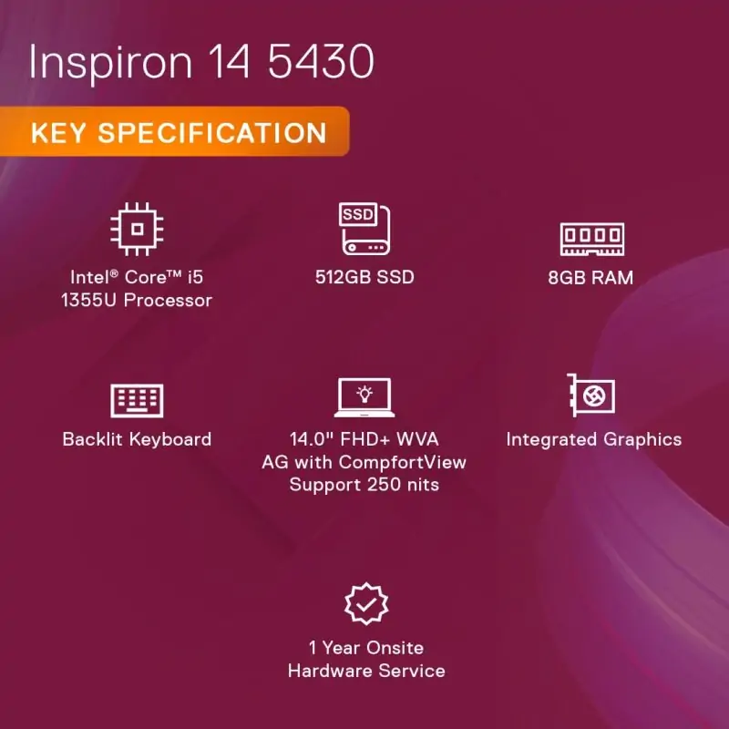 Dell Inspiron 5430/ 13th Gen Intel Core i5-1335U/ 14" FHD Display/ 8GB RAM/ 512GB SSD/ WIN 11/ MSO 2021/ Integrated Iris XE Graphics/ Platinum Silver/
