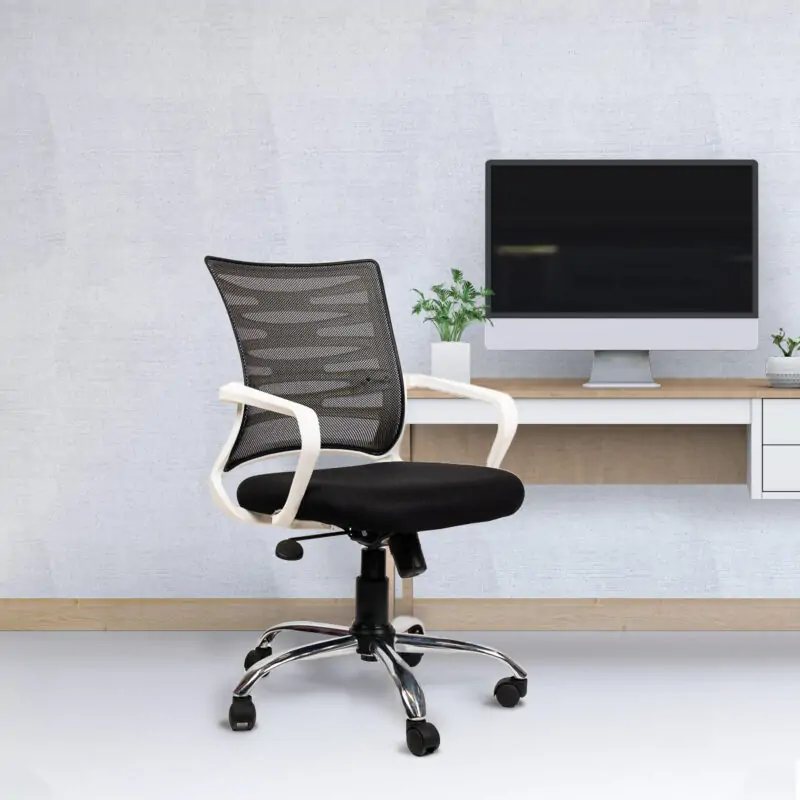 Planet Office Krabee White Workstation Chair with Center Tilting Mechanism, Hydraulic Height Adjustment, and Heavy Duty Wheels, Black Seat
