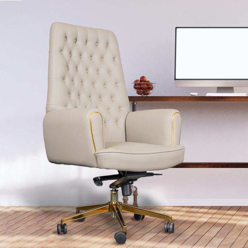Planet Office Legacy High Back Boss Chair with Center Tilting Mechanism, Hydraulic Height Adjustment, Rexine Material & Heavy Duty Wheels, Beige Seat