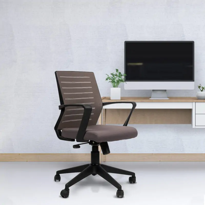Planet Office New Sky Workstation Chair with Center Tilting Mechanism, Hydraulic Height Adjustment, and Heavy Duty Wheels, Brown Seat