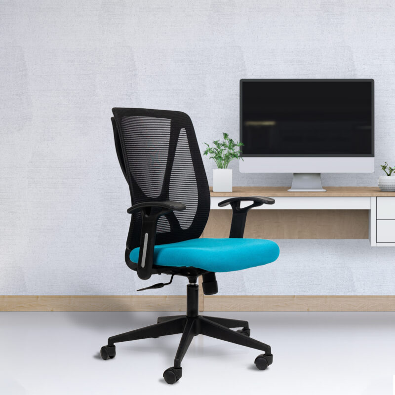 Planet Office X Mesh Ergonomic Workstation Chair with Synchro Tilting Mechanism, Hydraulic Height Adjustment, and Heavy Duty Wheels, Blue Seat