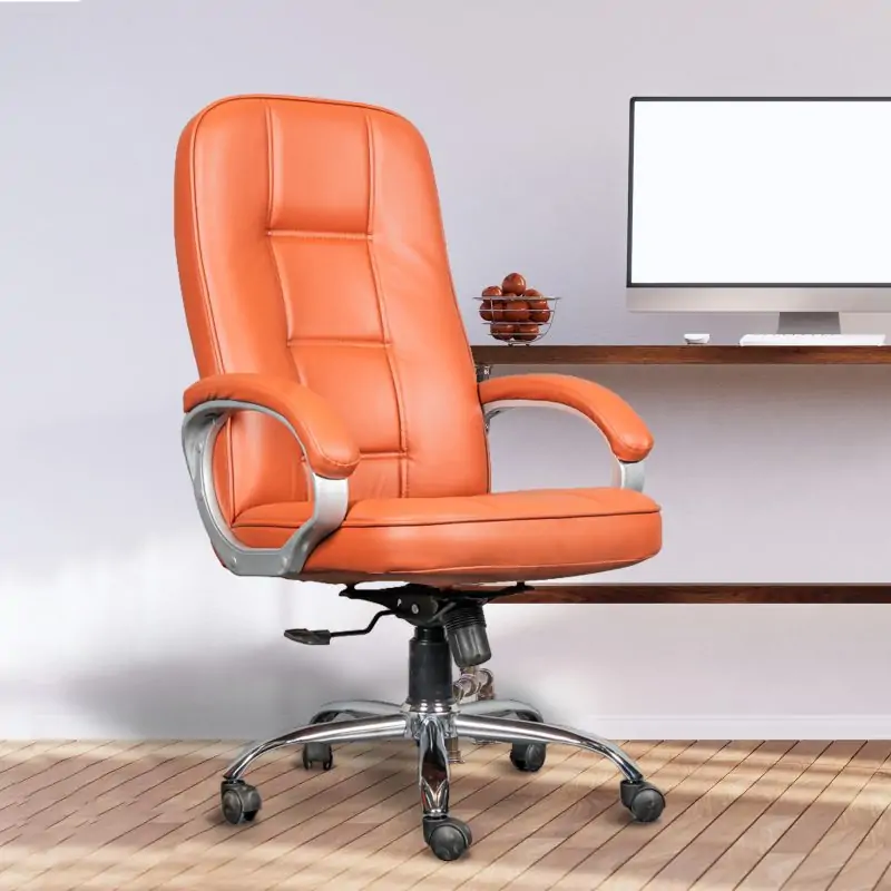 Planet Office Zello High Back Boss Chair with Center Tilting Mechanism, Hydraulic Height Adjustment, Rexine Material & Heavy Duty Wheels, Tan Seat
