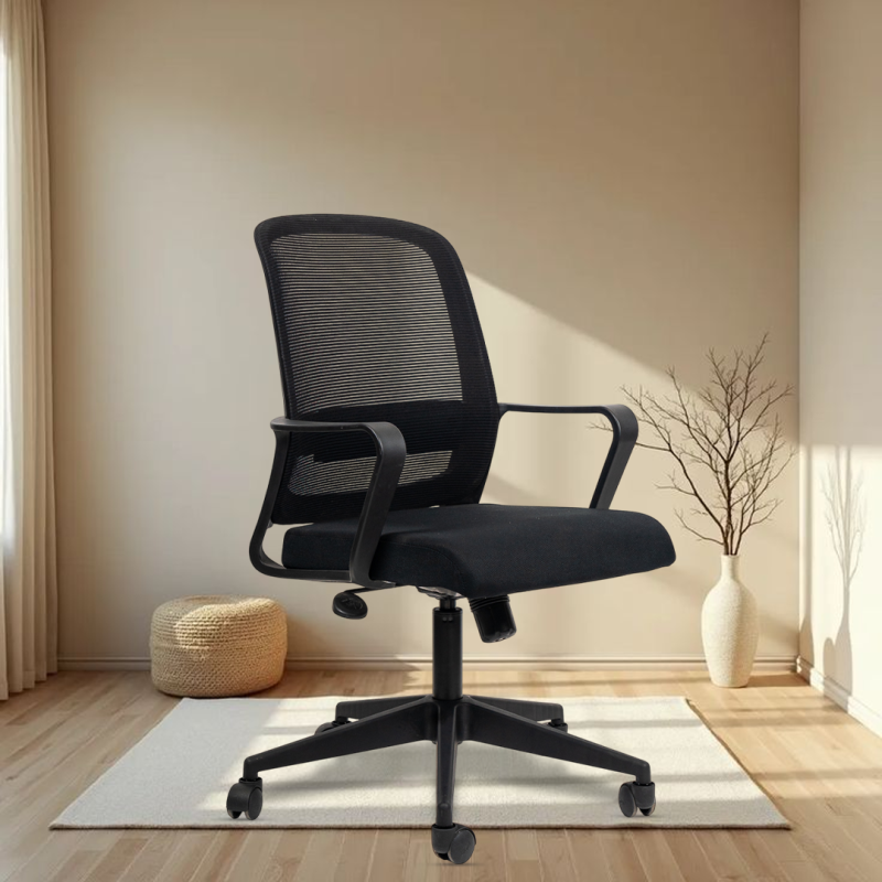 Planet Office Colt Black Workstation Chair with Center Tilting Mechanism, Hydraulic Height Adjustment, and Heavy Duty Wheels, Black Seat