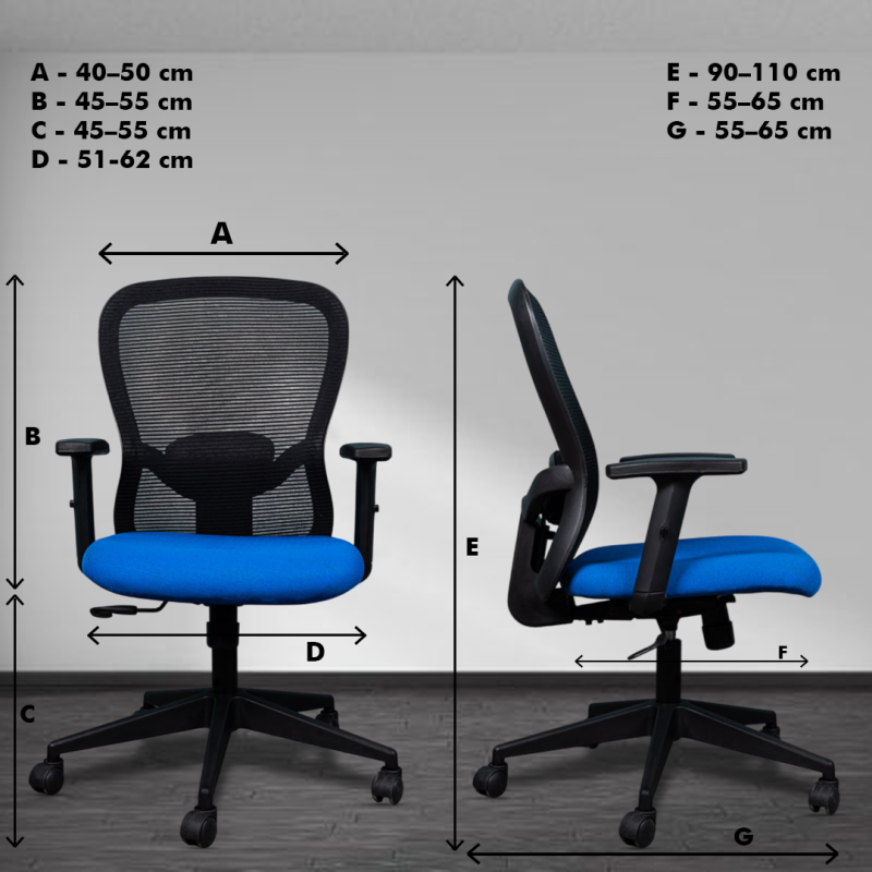 Dale Ergonomic Workstation Chair with Synchro Tilting Mechanism, Hydraulic Height Adjustment, and Heavy Duty Wheels, Blue Seat - Image 5