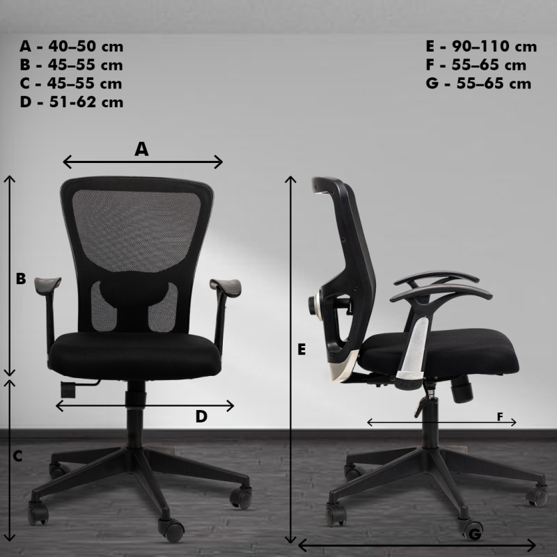 Planet Office Golf Medium Back Ergonomic Workstation Chair with Synchro Tilting Mechanism, Hydraulic Height Adjustment, and Heavy Duty Wheels, Black Seat - Image 5