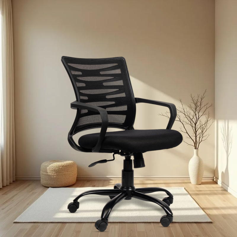 Planet Office Krabee Workstation Chair with Center Tilting Mechanism, Hydraulic Height Adjustment, and Heavy Duty Wheels, Black Seat