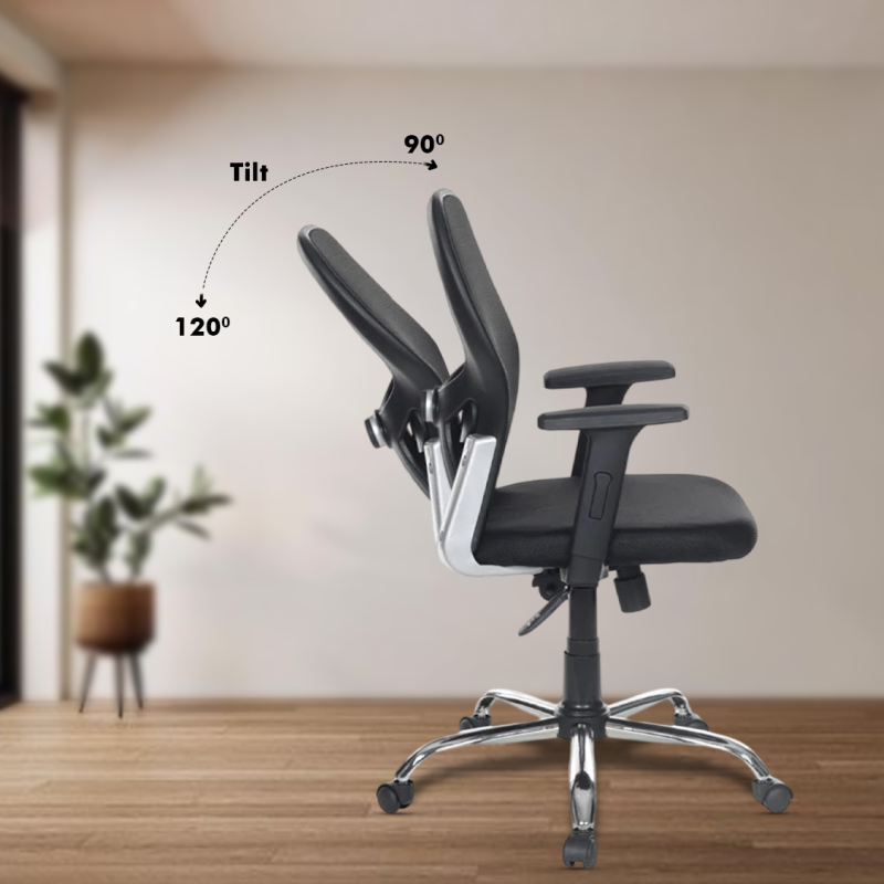 Planet Office Matrix Black Medium Back Ergonomic Chair with Adjustable Arm Rest, Synchro Tilting Mechanism, Hydraulic Height Adjustment & Heavy Duty Wheels, Black Seat - Image 4