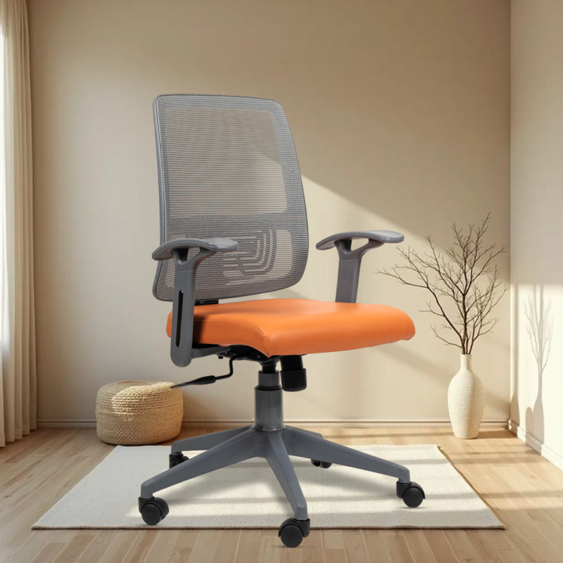 Planet Office Polo Grey Medium Back Ergonomic Workstation Chair with Tilting Mechanism, Hydraulic Height Adjustment, and Heavy Duty Wheels, Tan Seat