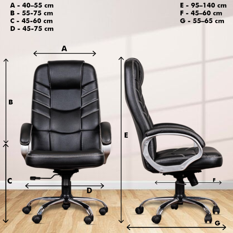 3 Line High Back Boss Chair with Center Tilting Mechanism, Hydraulic Height Adjustment, Rexine Material & Heavy Duty Wheels, Black Seat - Image 5