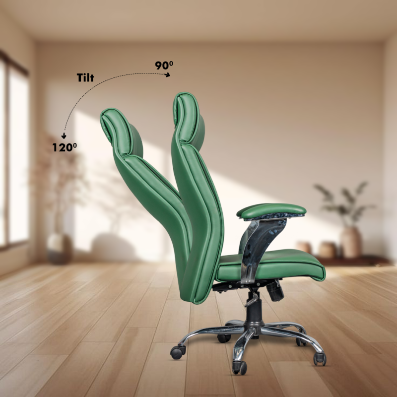 Planet Office Aaron High Back Ergonomic Boss Chair with Synchro Tilting Mechanism, Hydraulic Height Adjustment, Rexine Material & Heavy Duty Wheels, Green Seat - Image 4