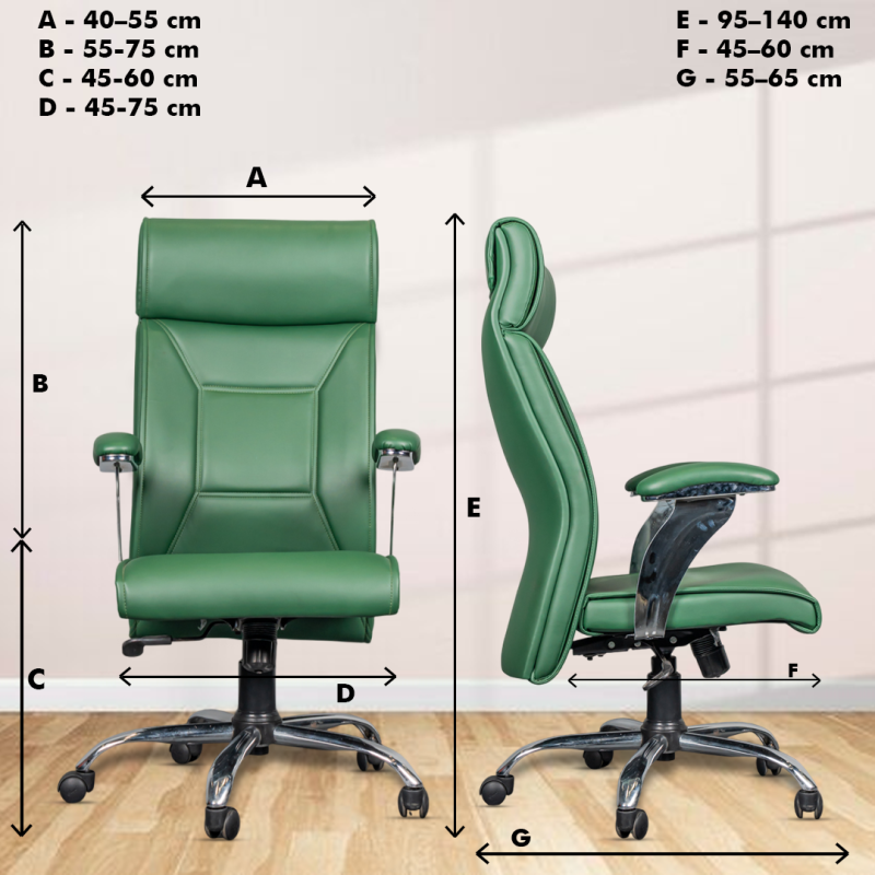 Planet Office Aaron High Back Ergonomic Boss Chair with Synchro Tilting Mechanism, Hydraulic Height Adjustment, Rexine Material & Heavy Duty Wheels, Green Seat - Image 5