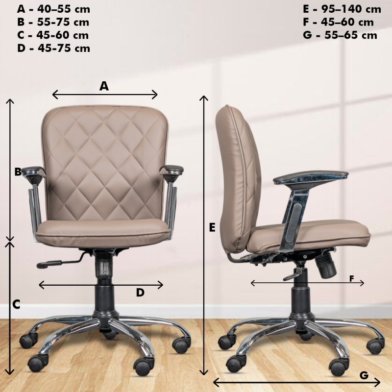 Ambar Lexus Low Back Ergonomic Boss Chair with Tilting Mechanism, Hydraulic Height Adjustment, Rexine Material & Heavy Duty Wheels, Beige Seat - Image 5