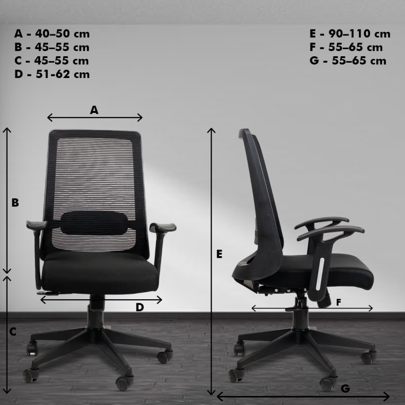 Ample Ergonomic Workstation Chair with Synchro Tilting Mechanism, Hydraulic Height Adjustment, and Heavy Duty Wheels, Black Seat - Image 5