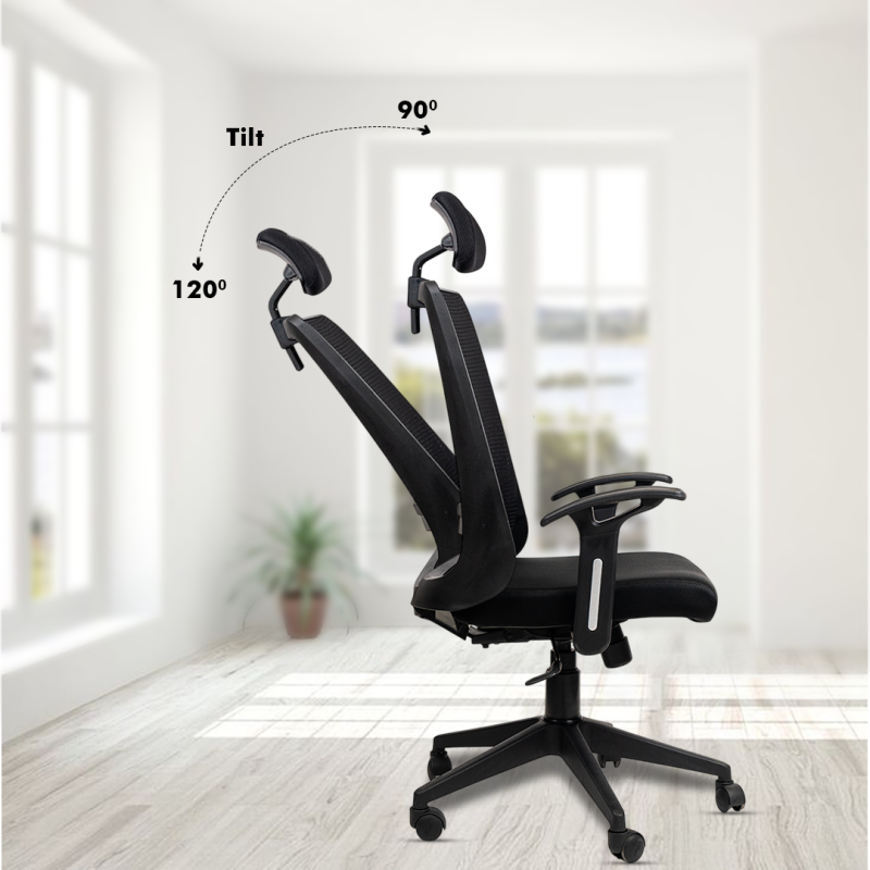 Ample High Back Ergonomic Chair with Adjustable Neck Rest, Synchro Tilting Mechanism, Hydraulic Height Adjustment & Heavy Duty Wheels, Black Seat - Image 4