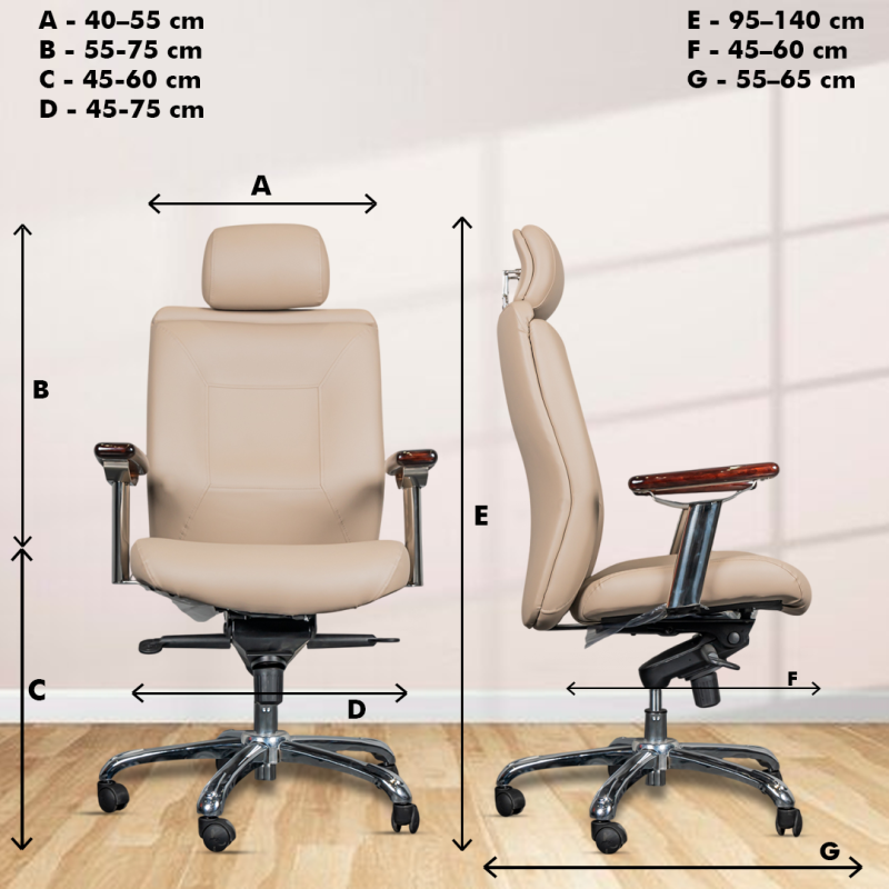 BOSS High Back Ergonomic Boss Chair with Adjustable Neck Rest, Synchro Tilt Locking Mechanism, Hydraulic Height Adjustment, Rexine Material & Heavy Duty Wheels, Beige Seat - Image 5