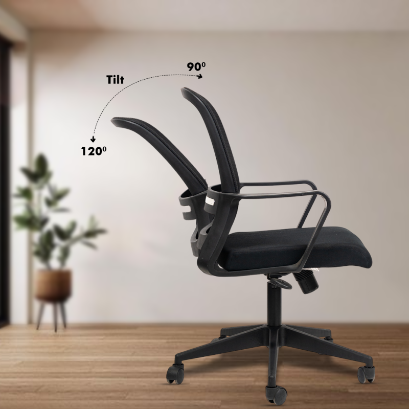 Planet Office Colt Black Workstation Chair with Center Tilting Mechanism, Hydraulic Height Adjustment, and Heavy Duty Wheels, Black Seat - Image 4