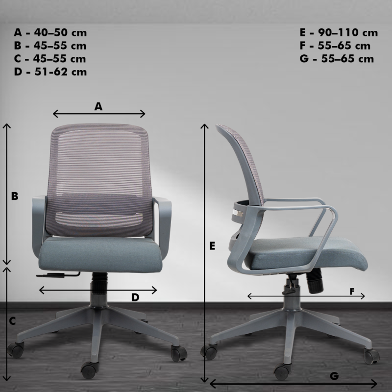 Colt Grey Medium Back Workstation Chair with Center Tilting Mechanism, Hydraulic Height Adjustment, and Heavy Duty Wheels, Gray Seat - Image 4