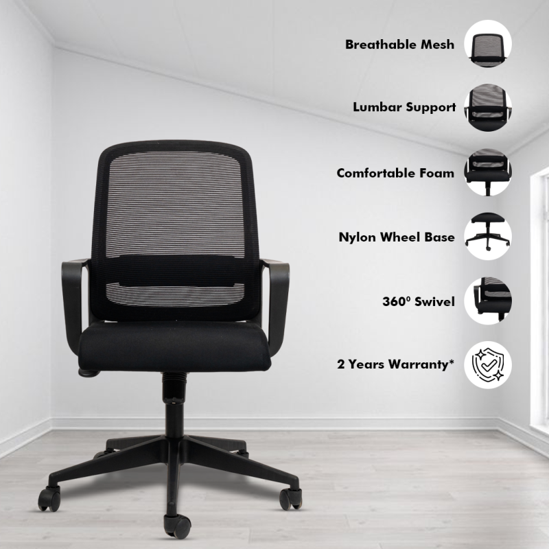 Planet Office Colt Black Workstation Chair with Center Tilting Mechanism, Hydraulic Height Adjustment, and Heavy Duty Wheels, Black Seat - Image 2